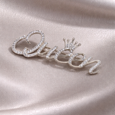 Handmade 925 Sterling Silver Queen Name Brooch Pin